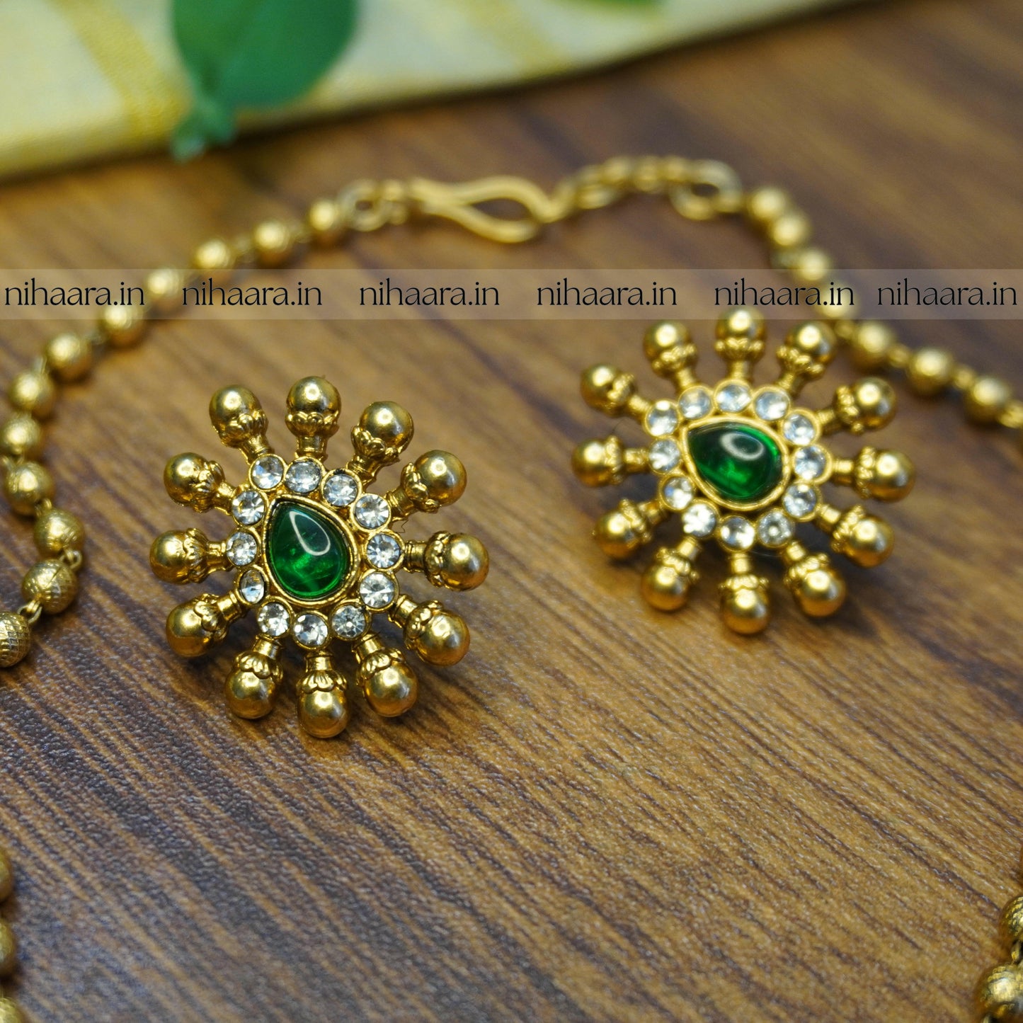 Golden Chakra Necklace Set - Green NA706
