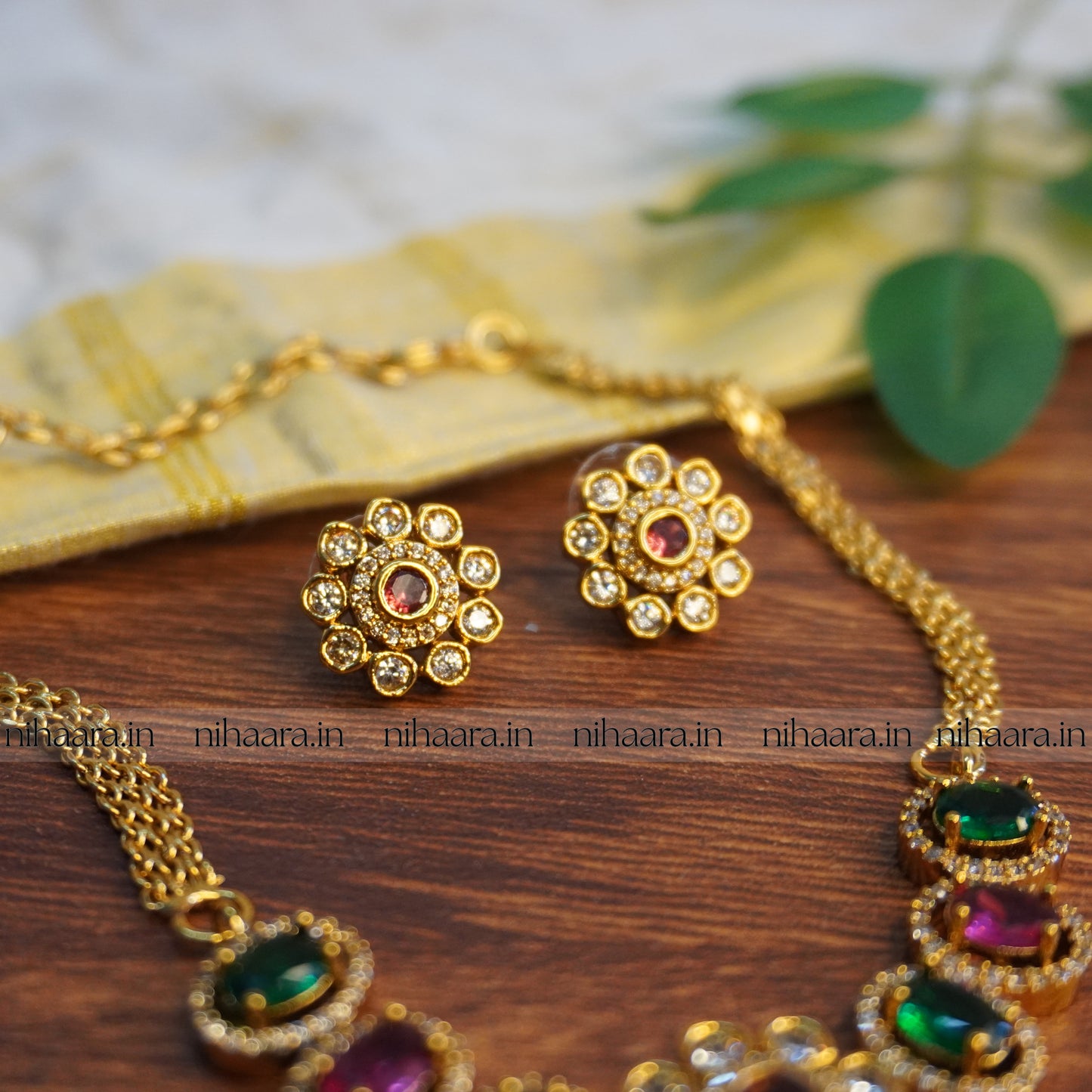Premium Gold AD Mohini Choker Set - NA754