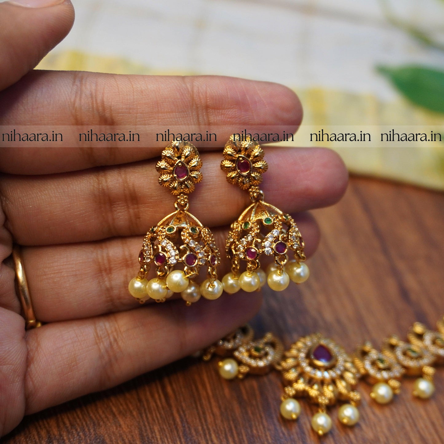 Premium Gold AD Mayur Necklace Set NA715
