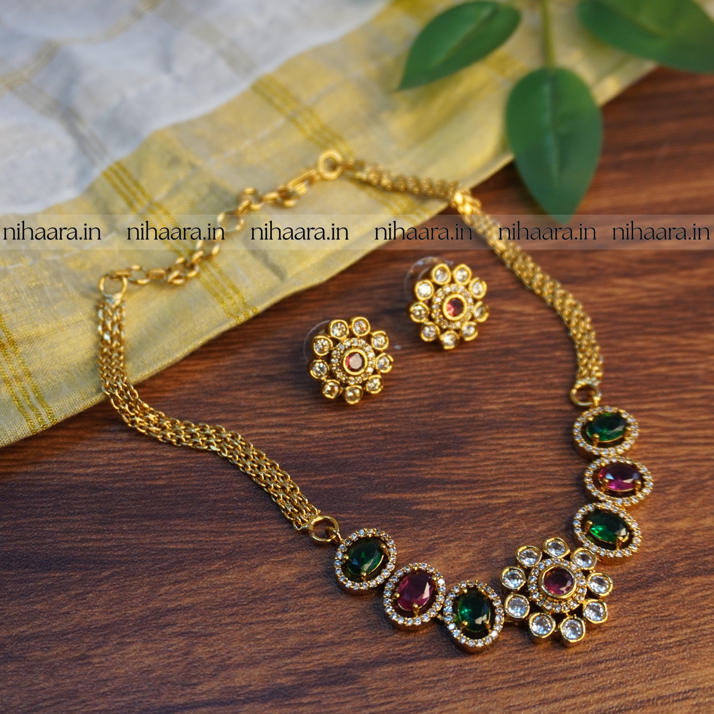 Premium Gold AD Mohini Choker Set - NA754