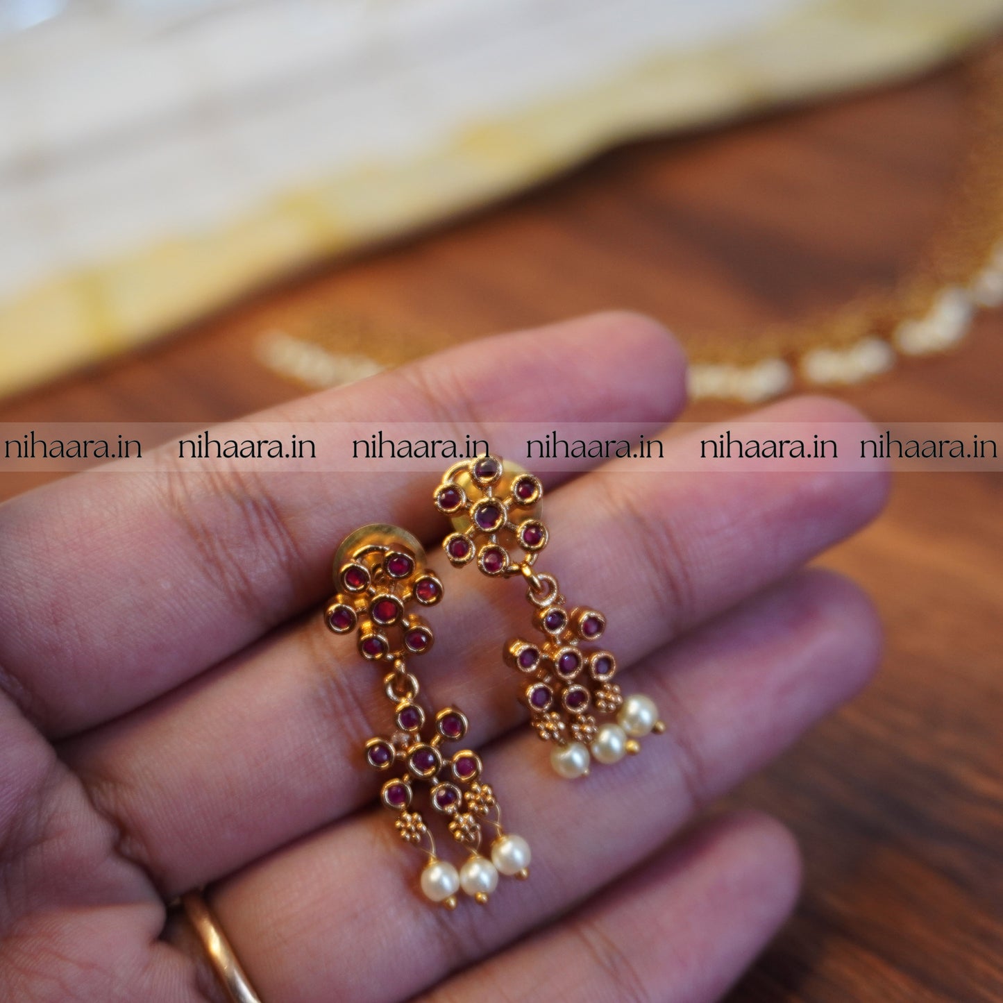 Golden Pearl Bhagya Necklace Set - Red NA721