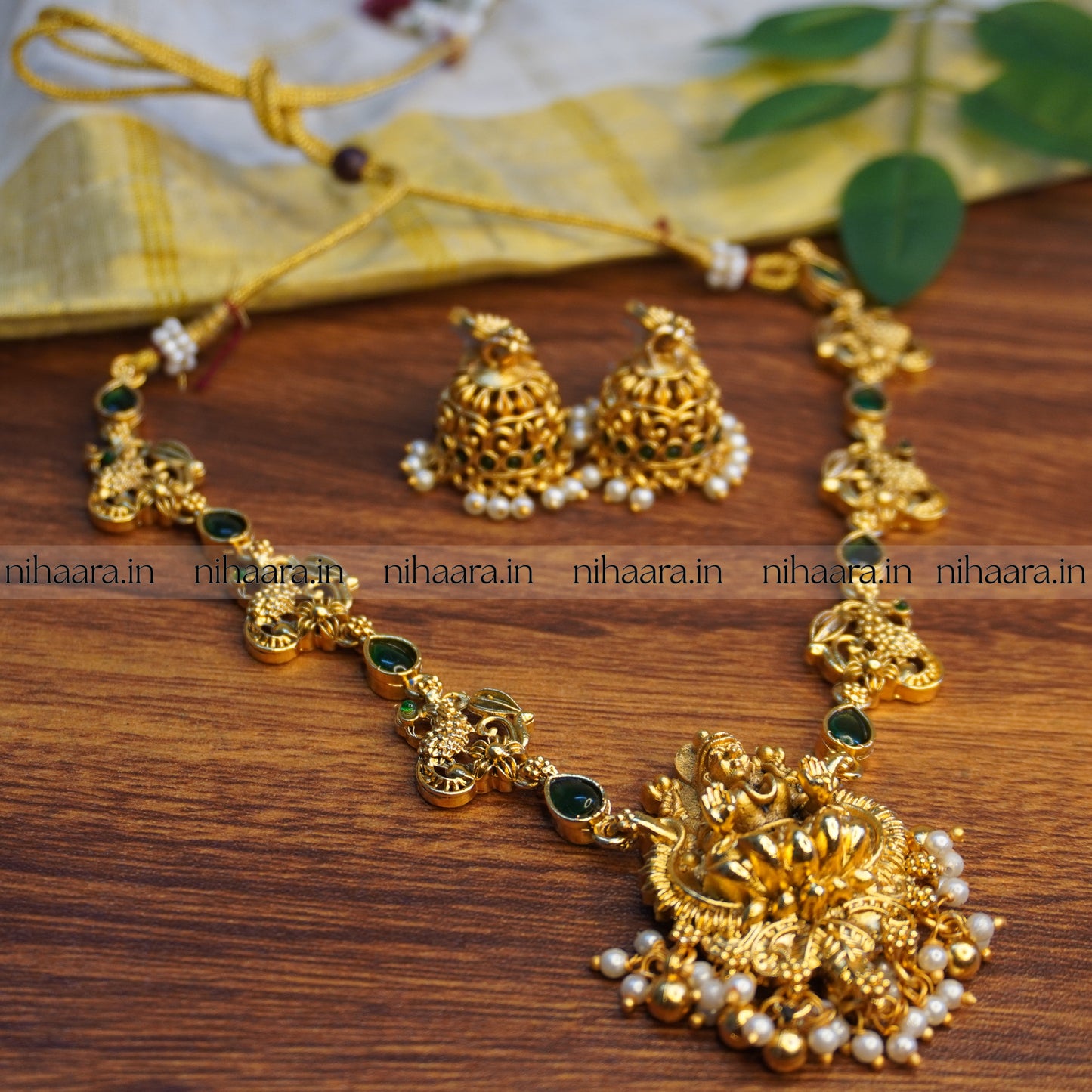 Traditional Gold Aditi Necklace Set - Green NA755