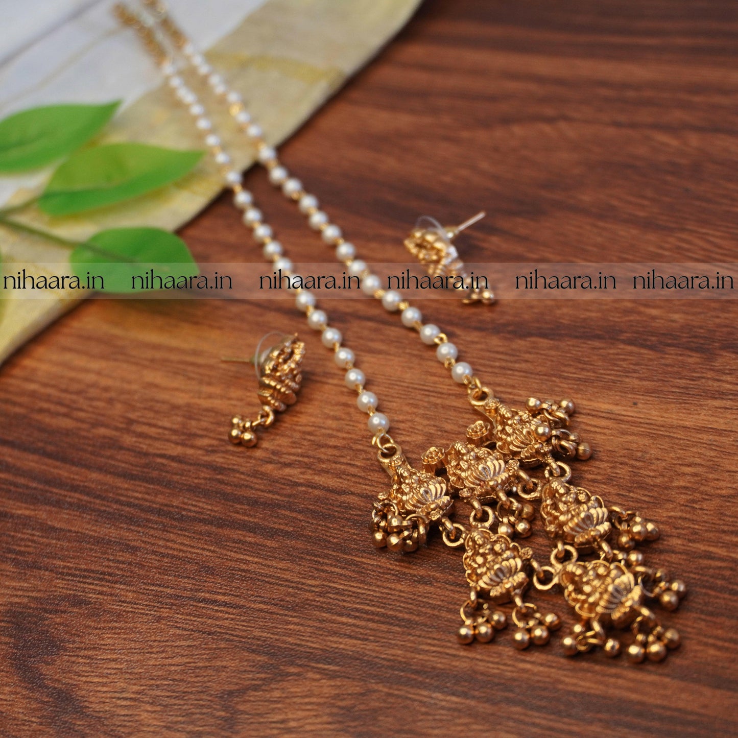 Antique Gold Rukmini Haaram - Pearl - NA714