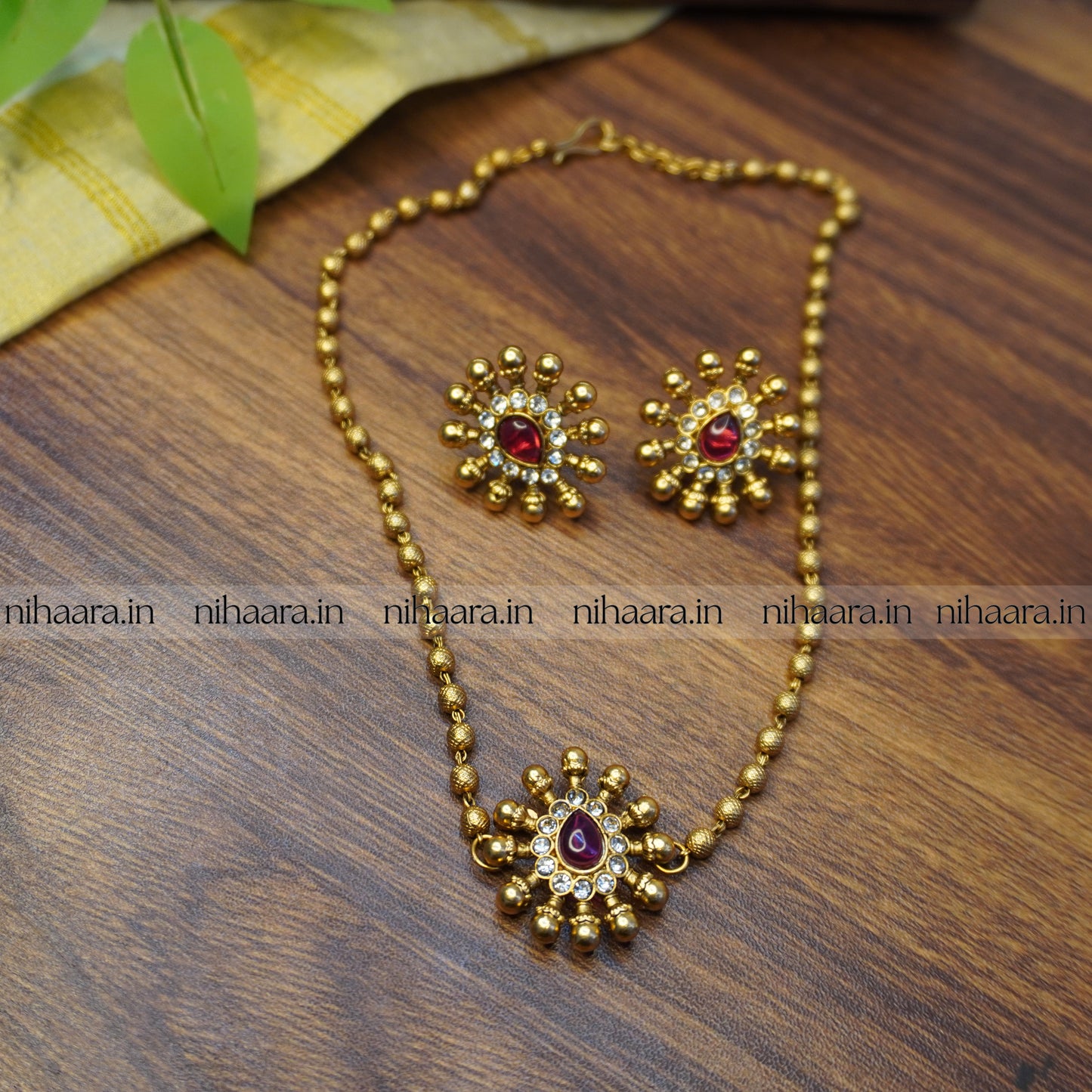 Golden Chakra Necklace Set - Red NA737