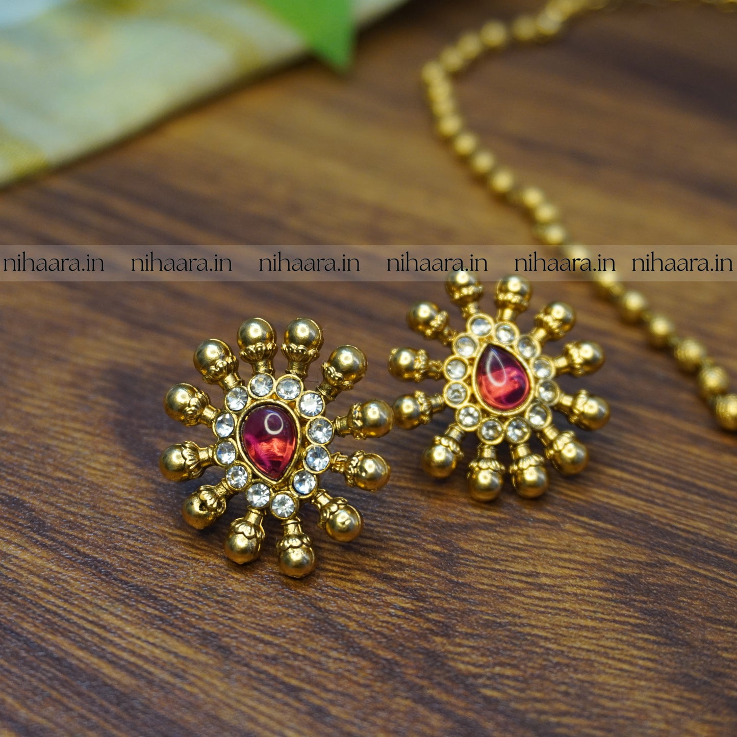 Golden Chakra Necklace Set - Red NA737