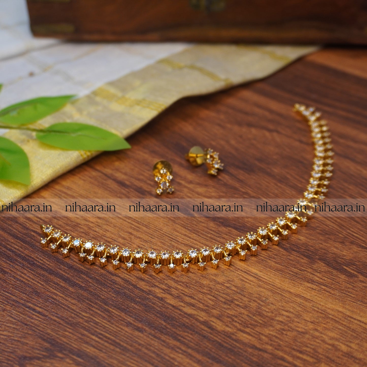 Gold Lakshya Necklace Set - White NA741