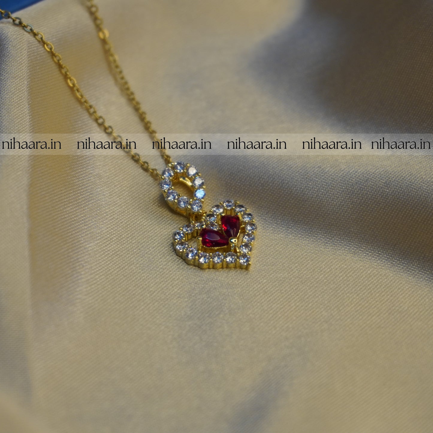 Anti-Tarnish Ruby Heart in Heart Necklace NA207
