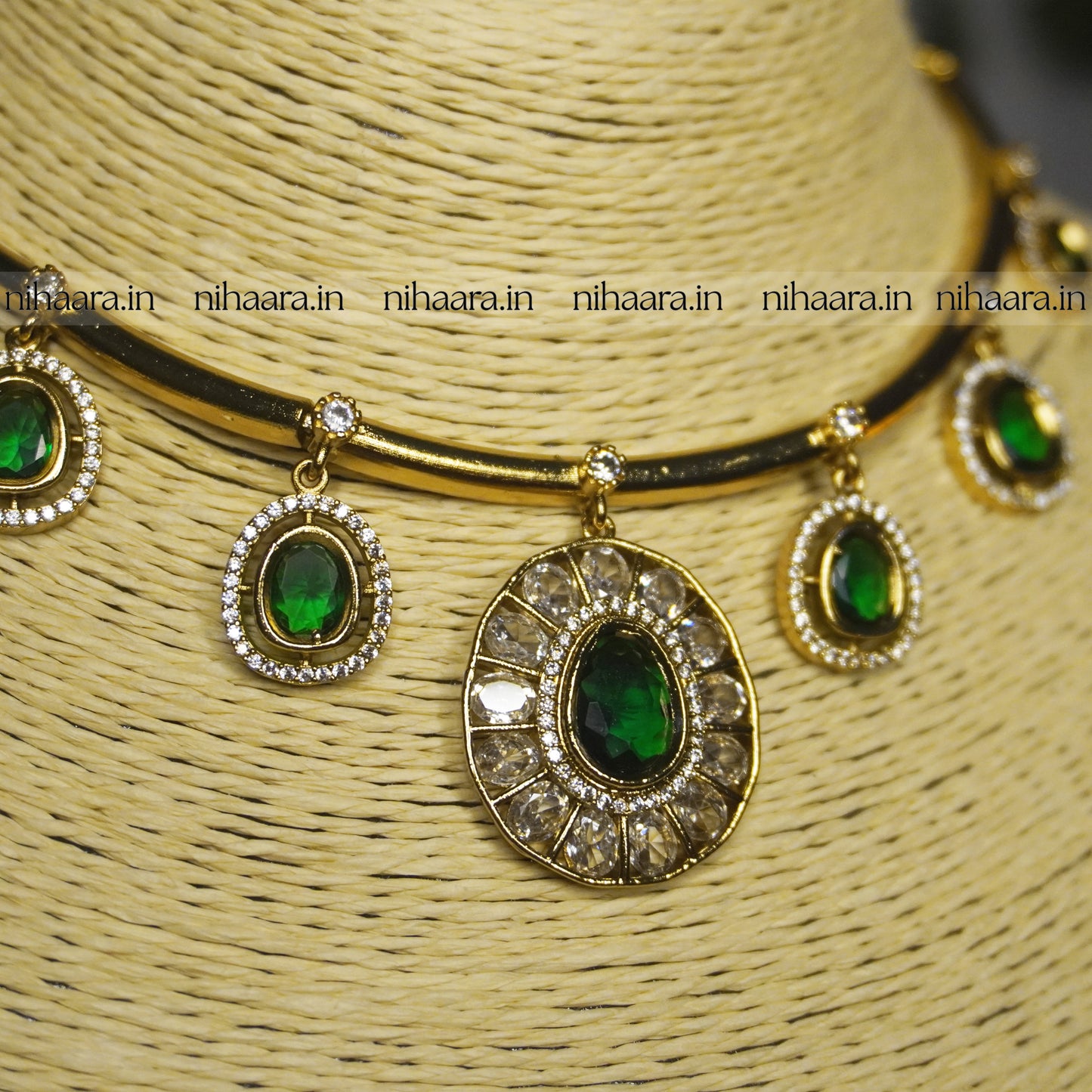 Premium Gold AD Raga Necklace Green NA802