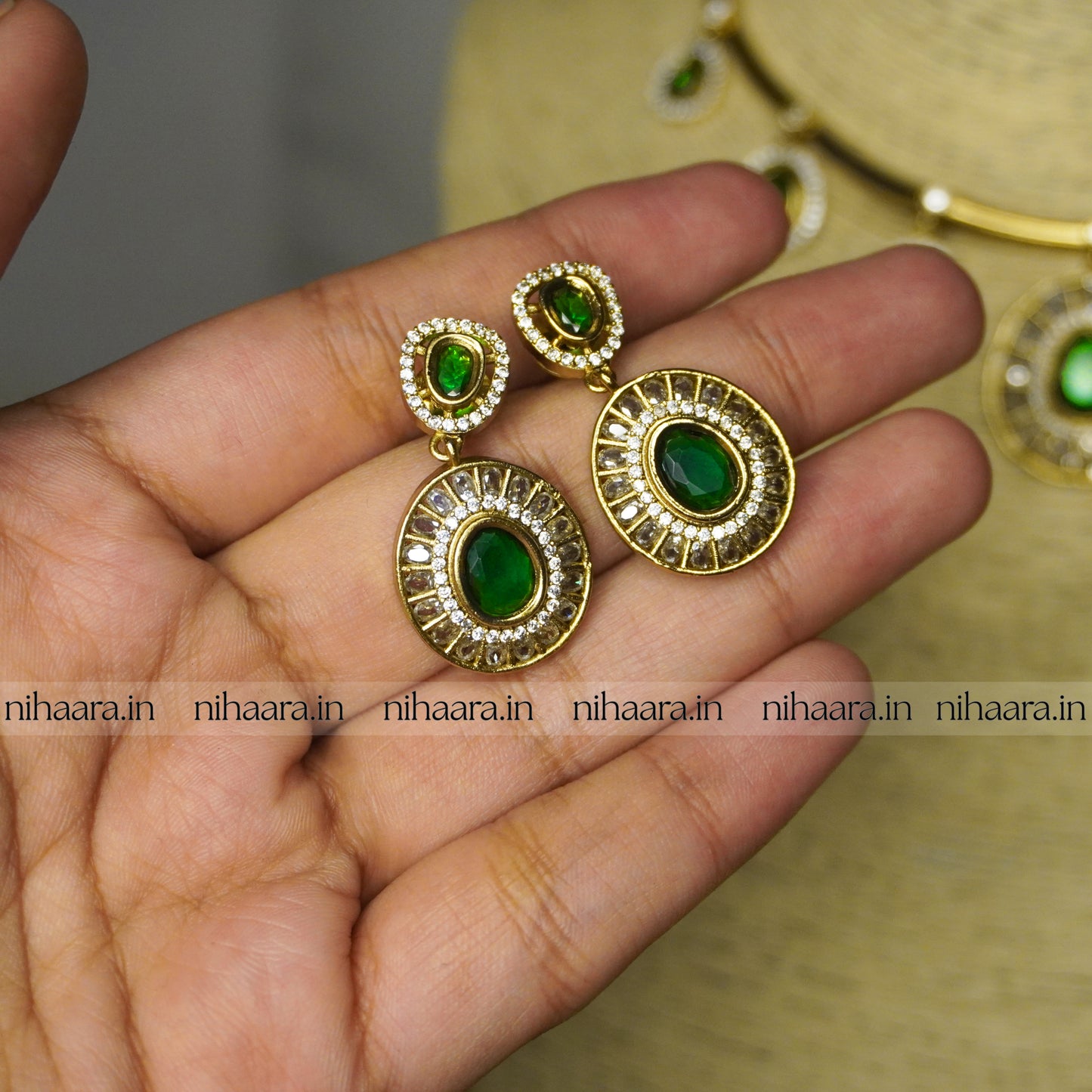 Premium Gold AD Raga Necklace Green NA802