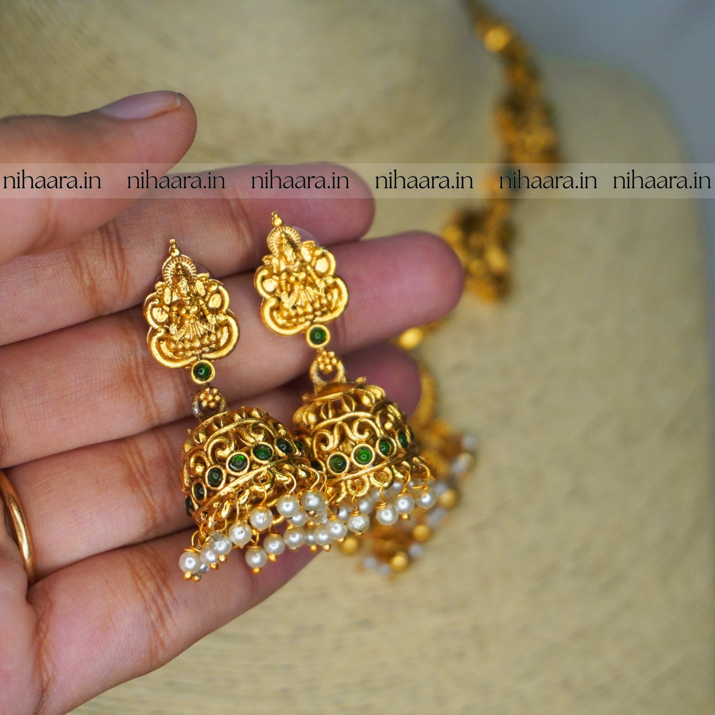 Traditional Gold Aditi Necklace Set - Green NA755