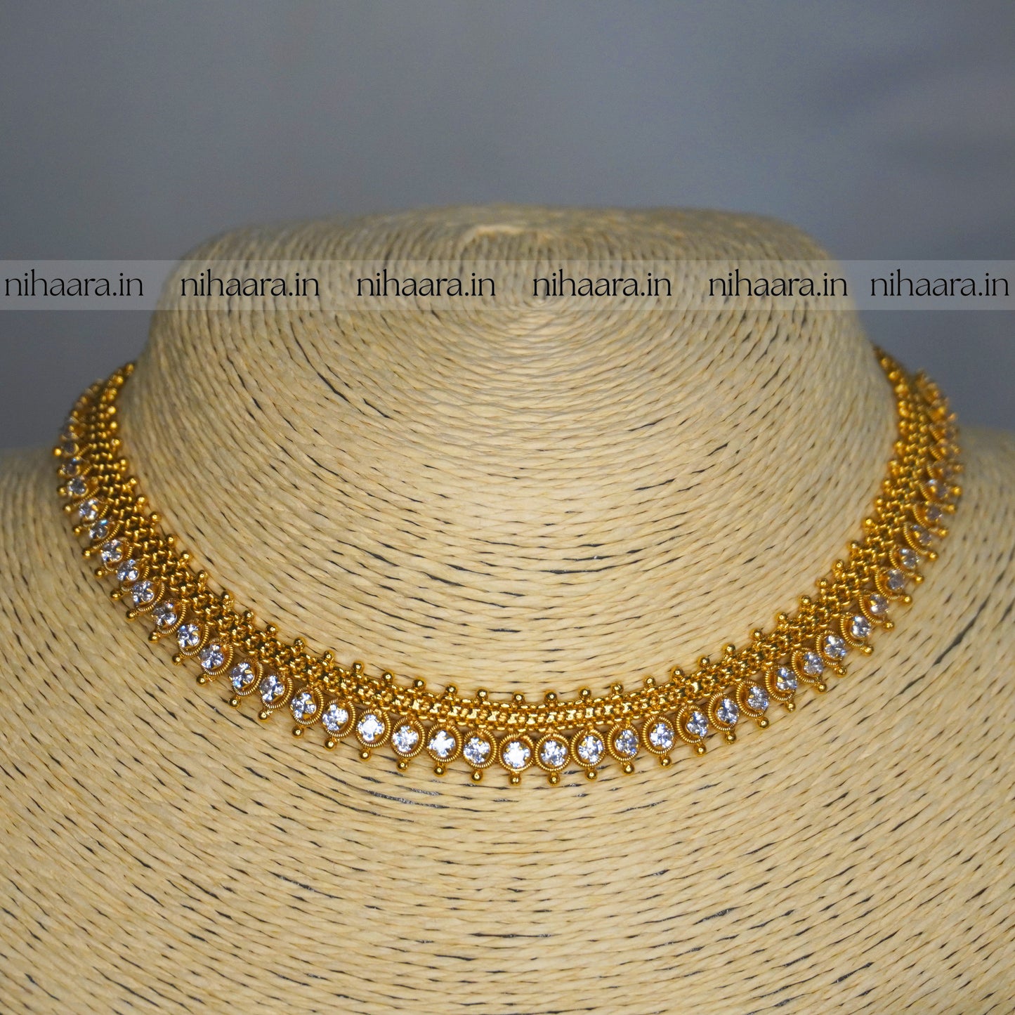 Gold Alankritha Necklace Set - White NA763