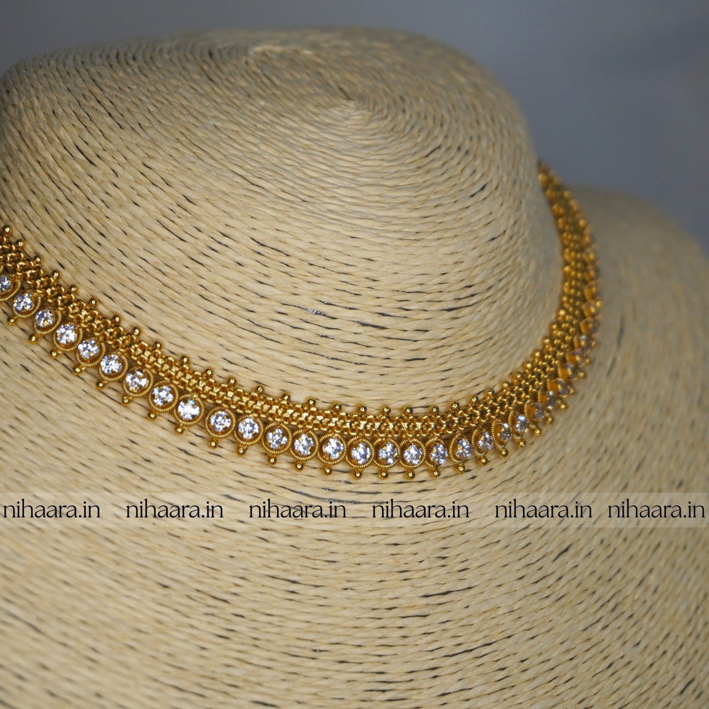 Gold Alankritha Necklace Set - White NA763