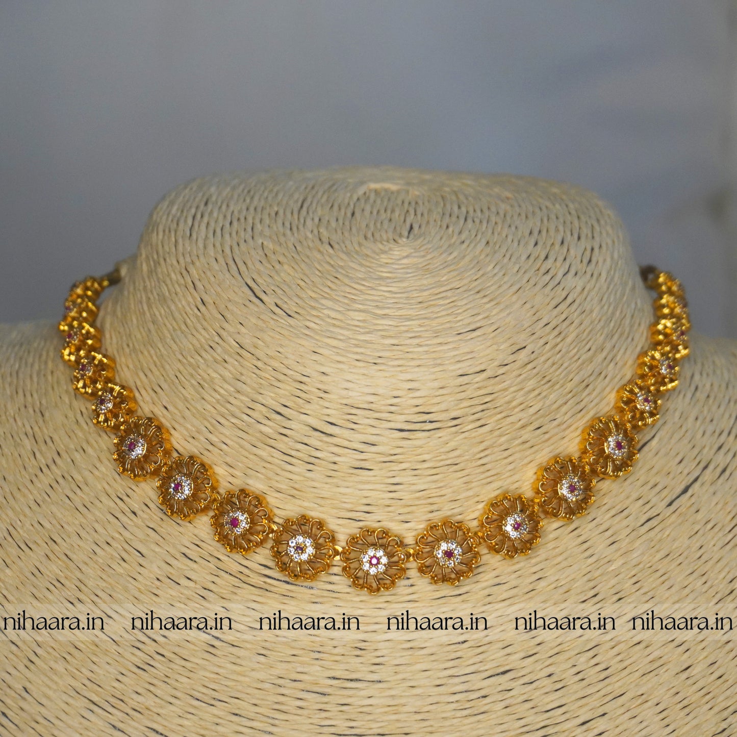 Gold Kamalam Necklace Set - Red NA709