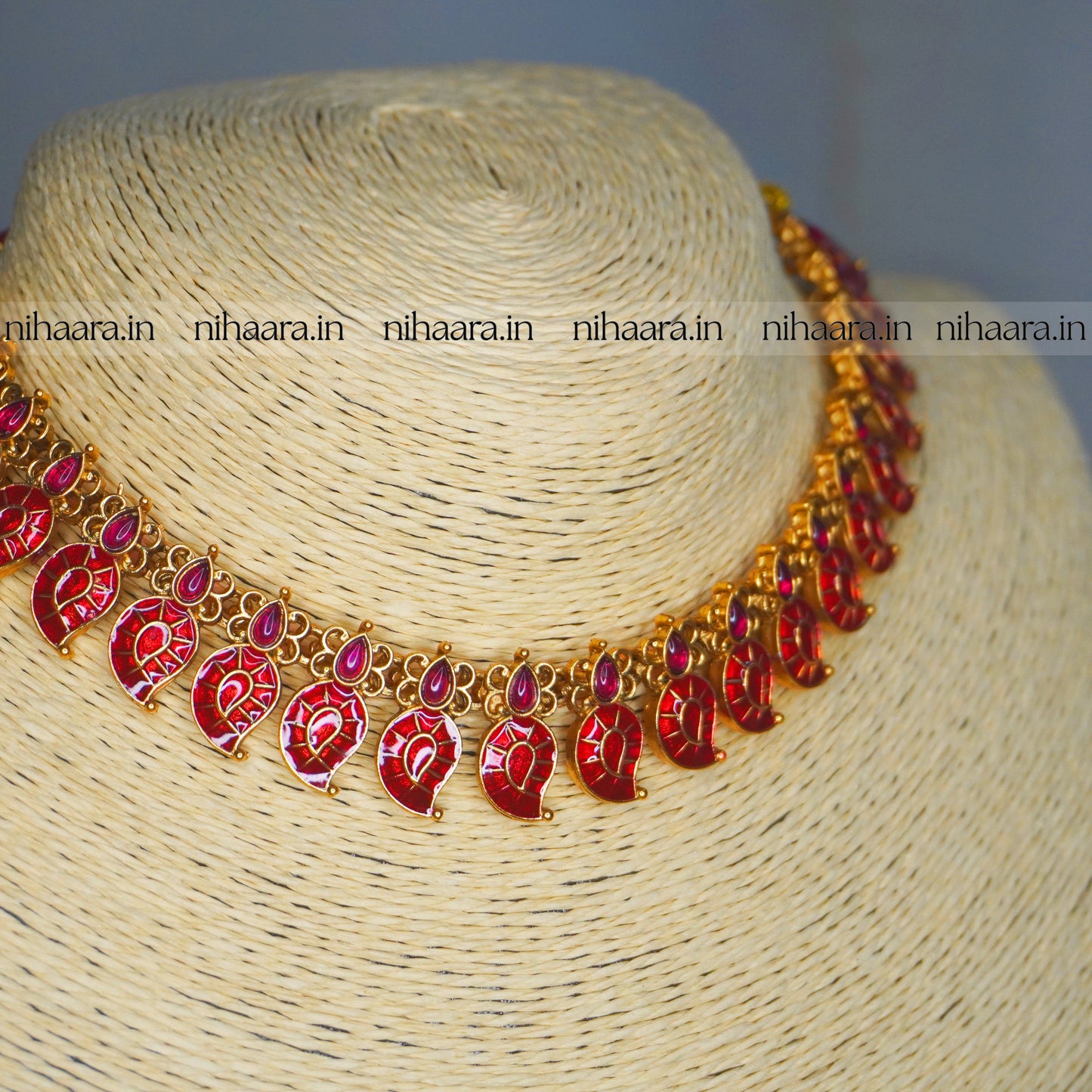 Traditional Gold Aamra Necklace Set - Red NA703