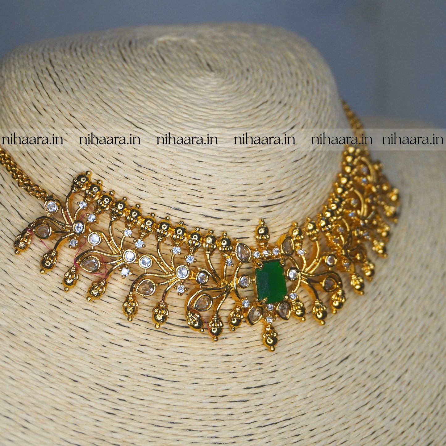 Premium Taruni Golden Choker Set - Green NA757