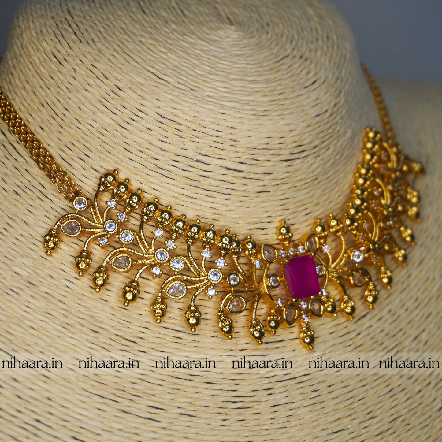 Premium Taruni Golden Choker Set - Red NA756