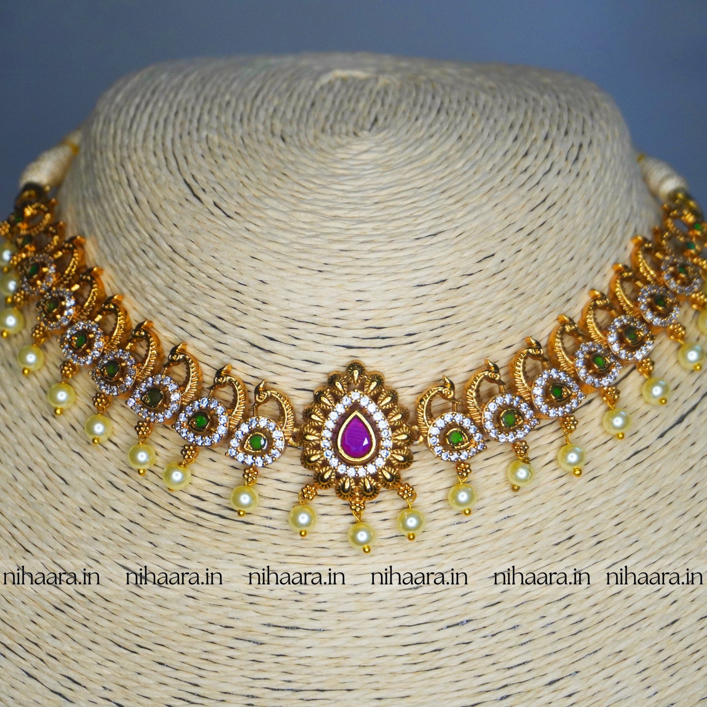 Premium Gold AD Mayur Necklace Set NA715