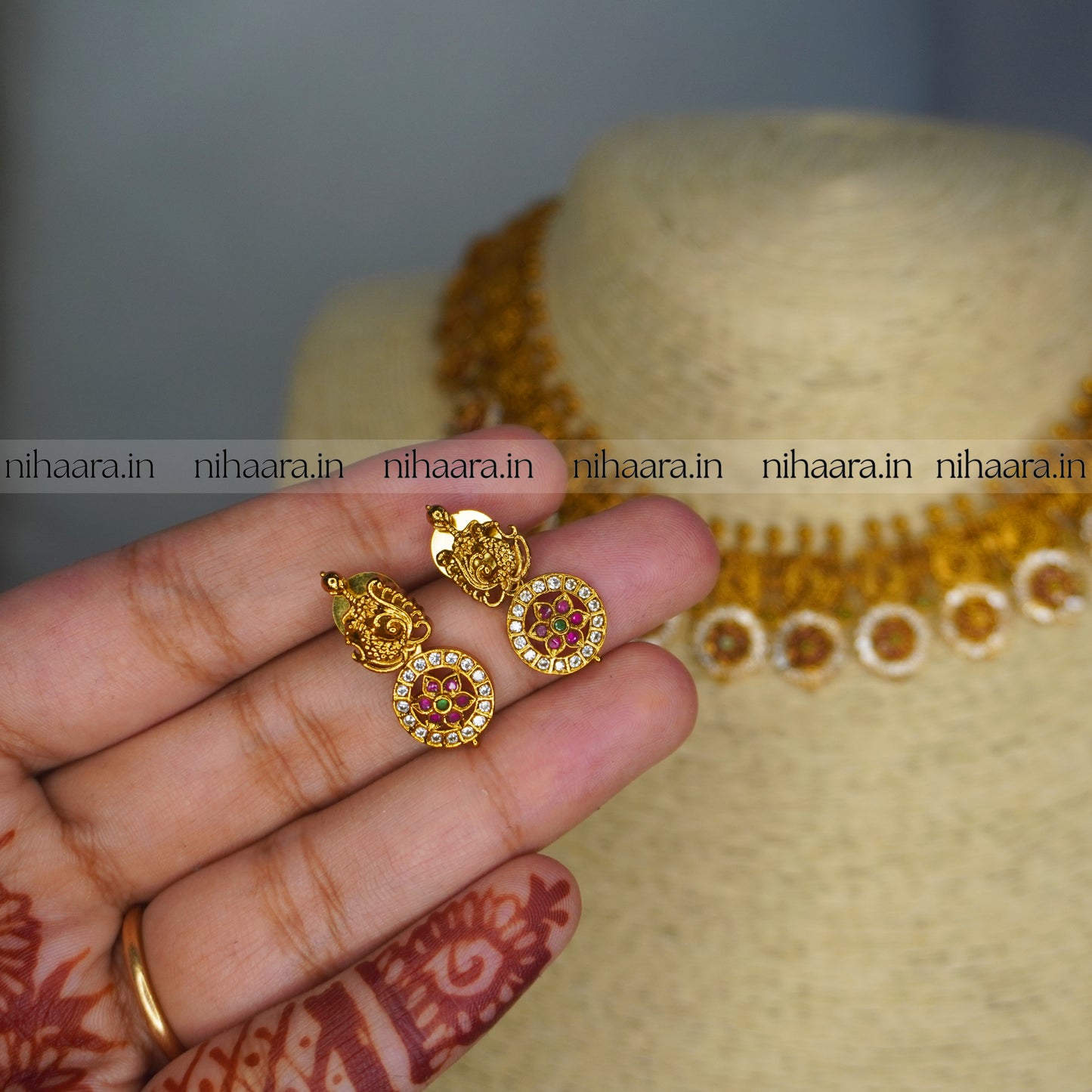 Premium Gold AD Droupathi Necklace Set NA814