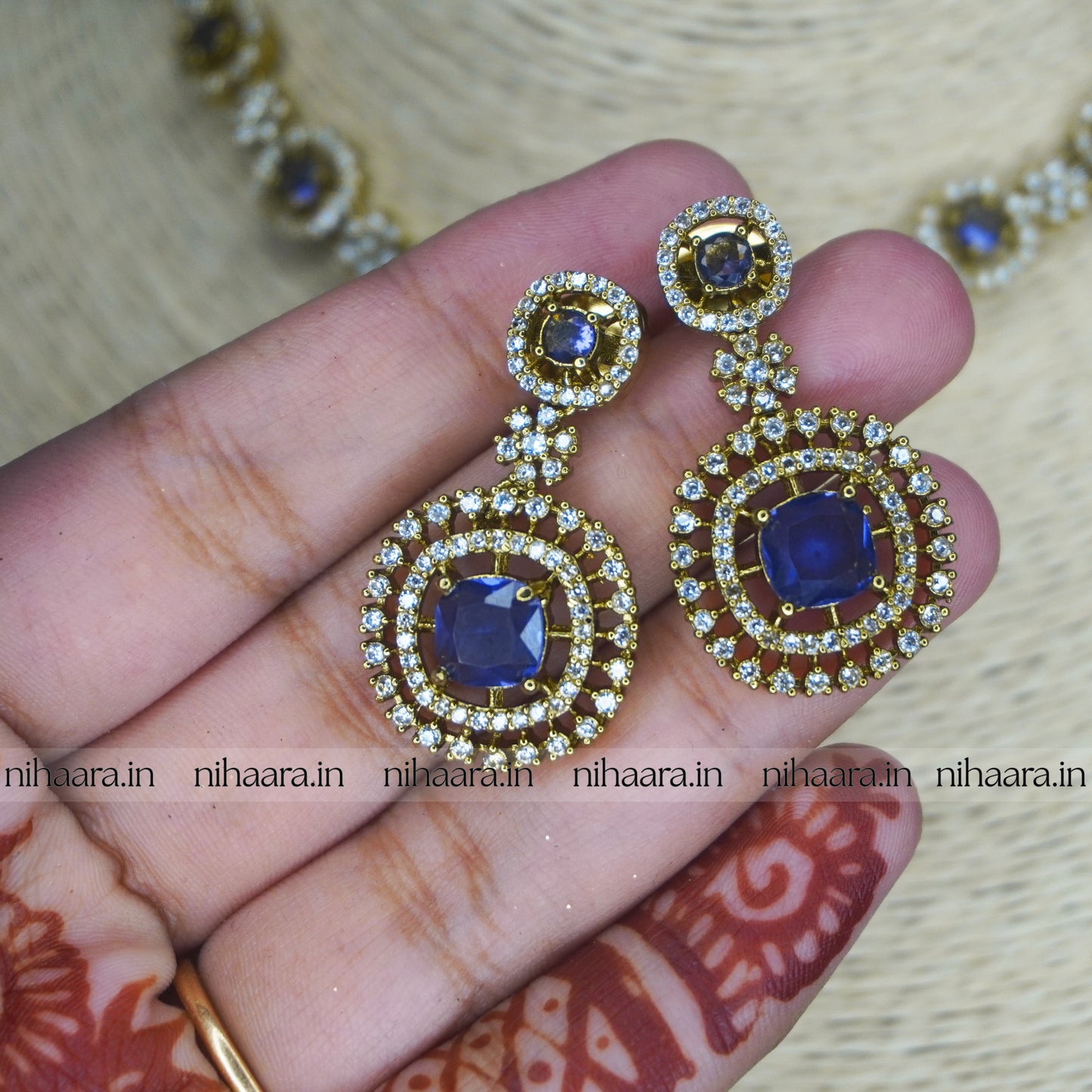 Premium Gold AD Stones Rani Necklace Set Violet NA841