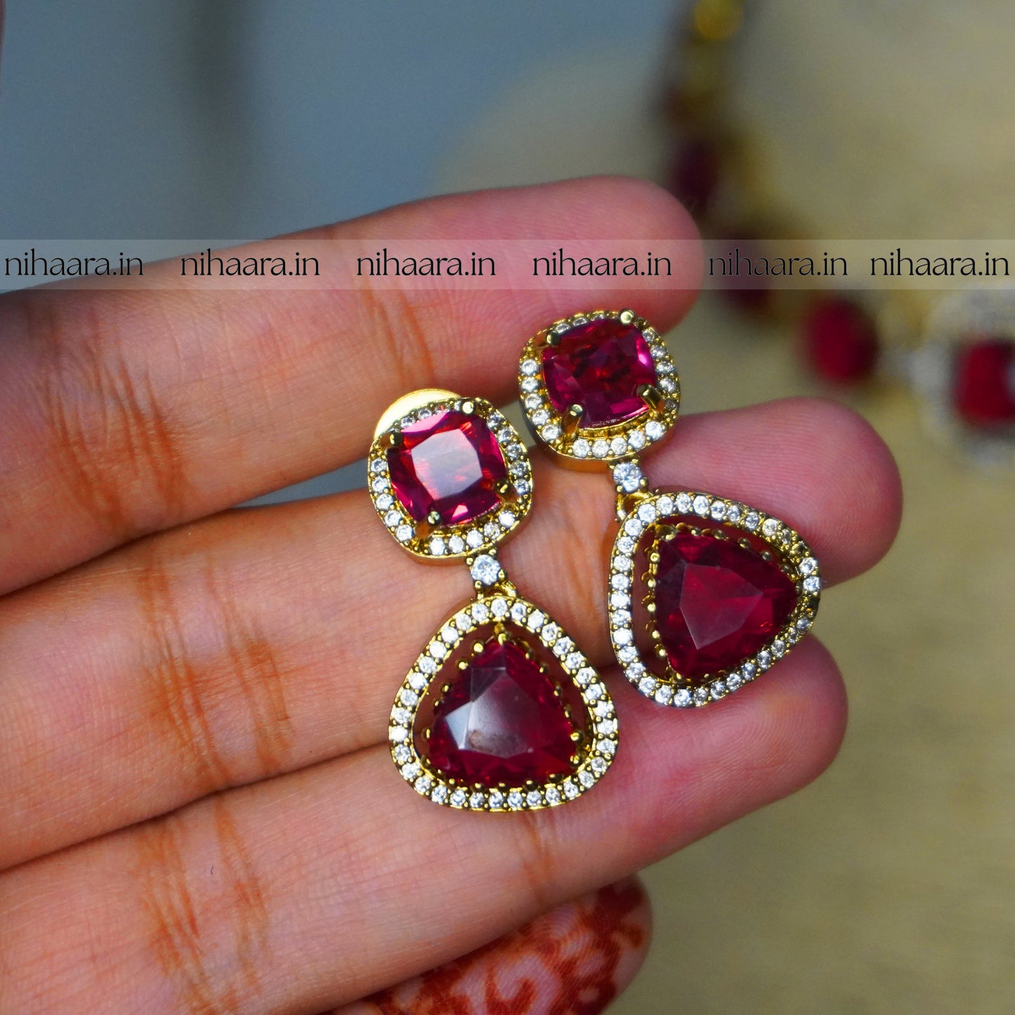 Premium Gold AD Ziva Necklace Set Red NA821