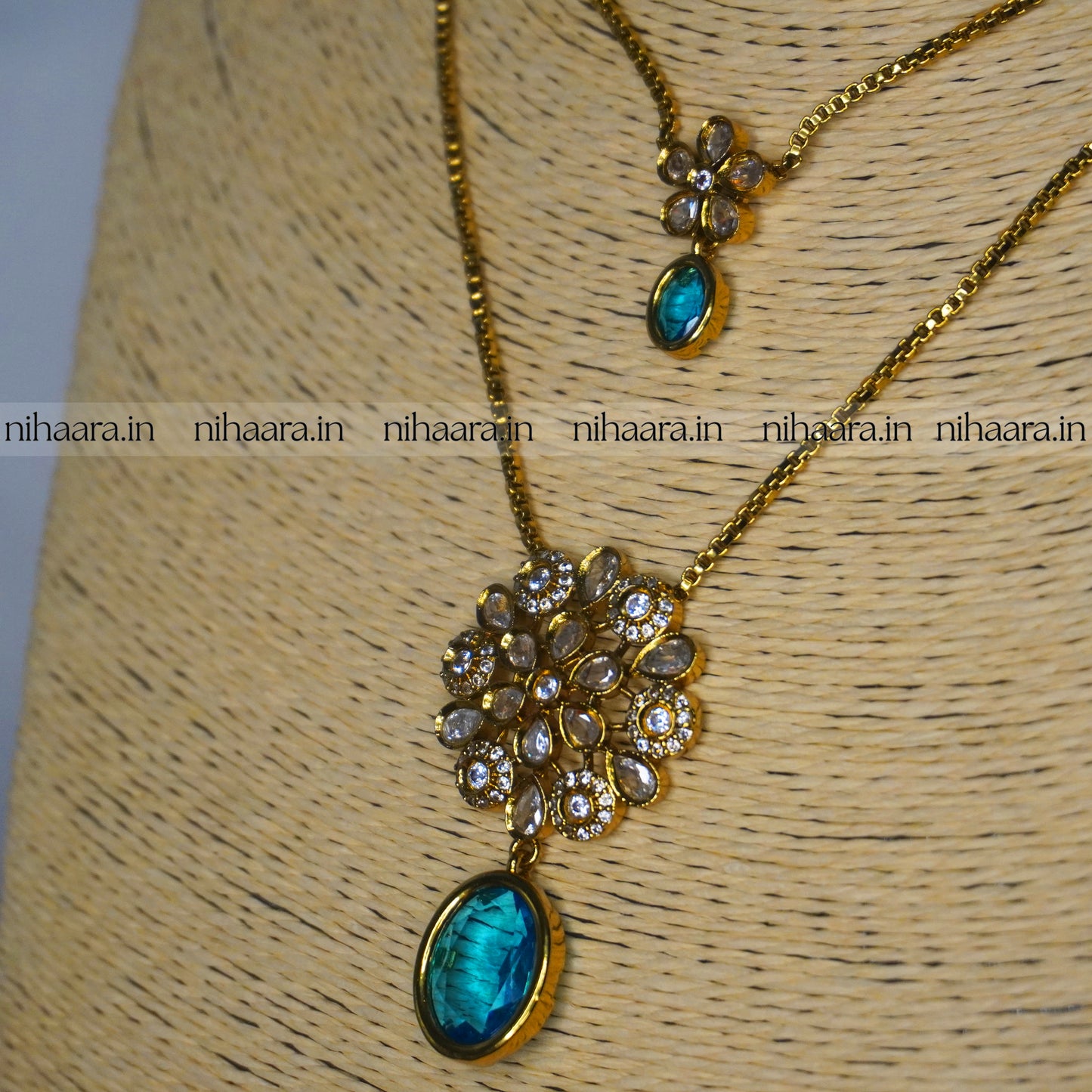 Premium Antique AD Nithya Necklace Set Blue NA816