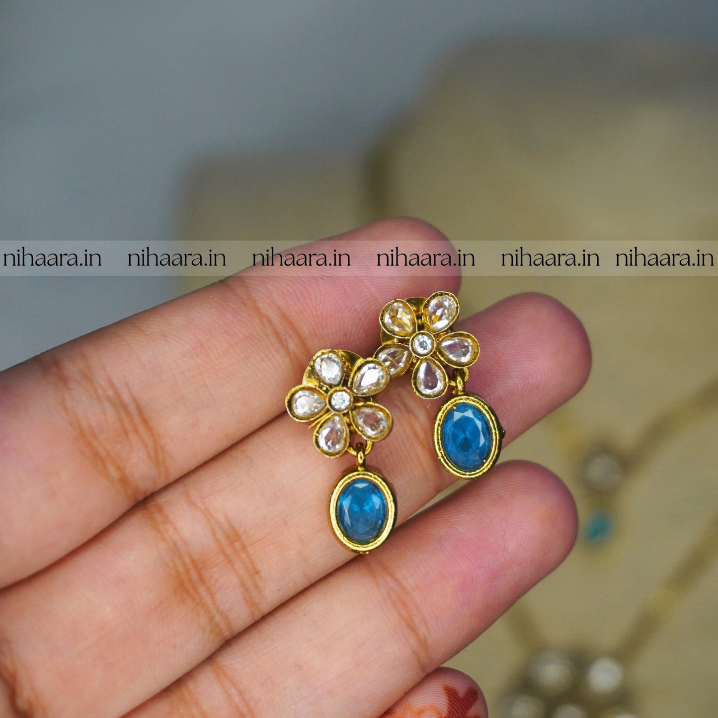 Premium Antique AD Nithya Necklace Set Blue NA816