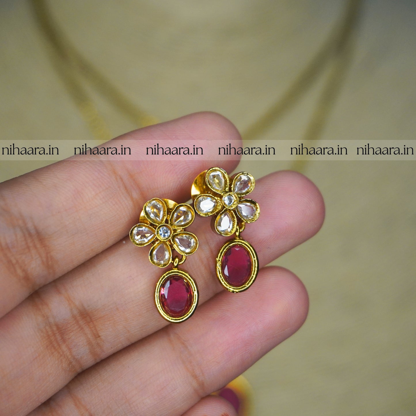Premium Antique AD Nithya Necklace Set Red NA817