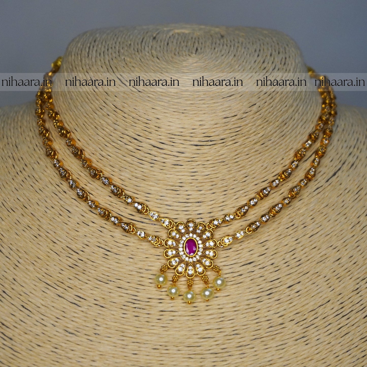 Premium Gold AD Stones Sundari Necklace Set Red NA828