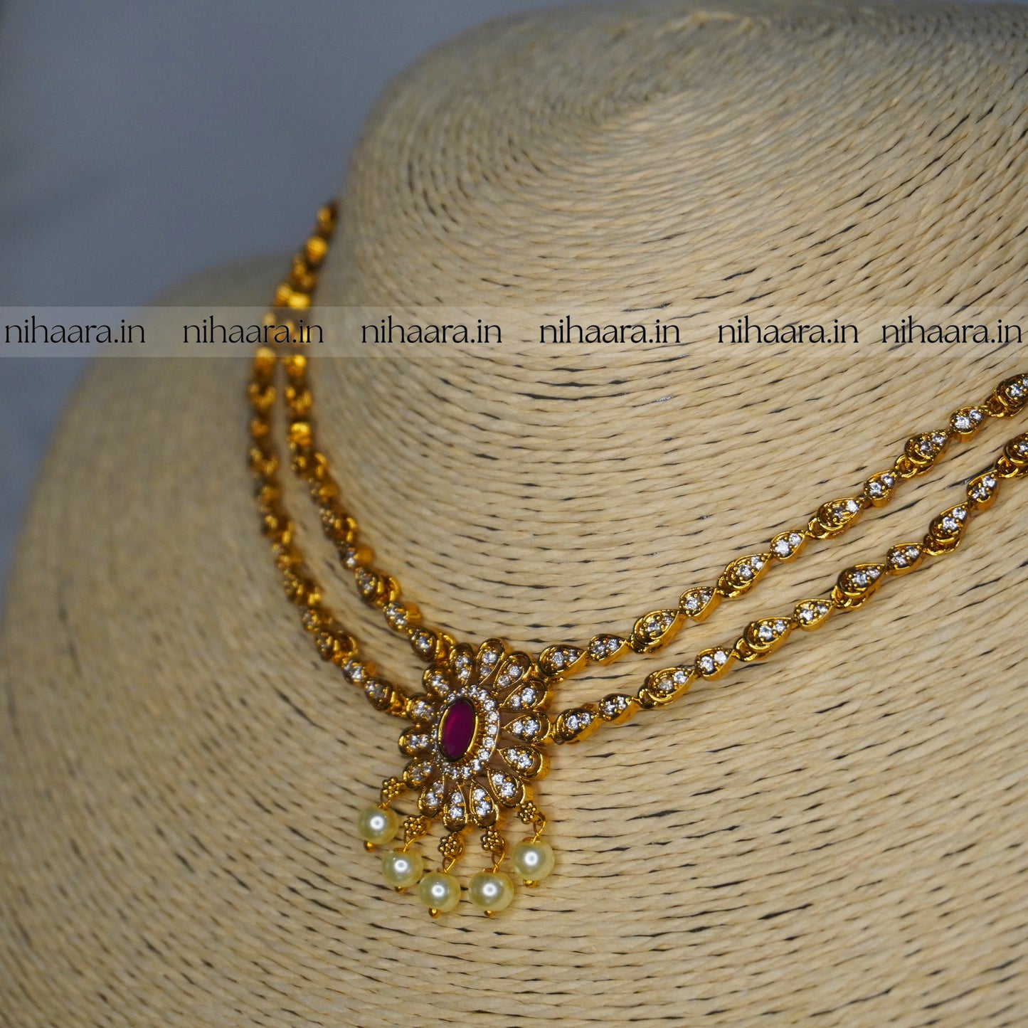 Premium Gold AD Stones Sundari Necklace Set Red NA828
