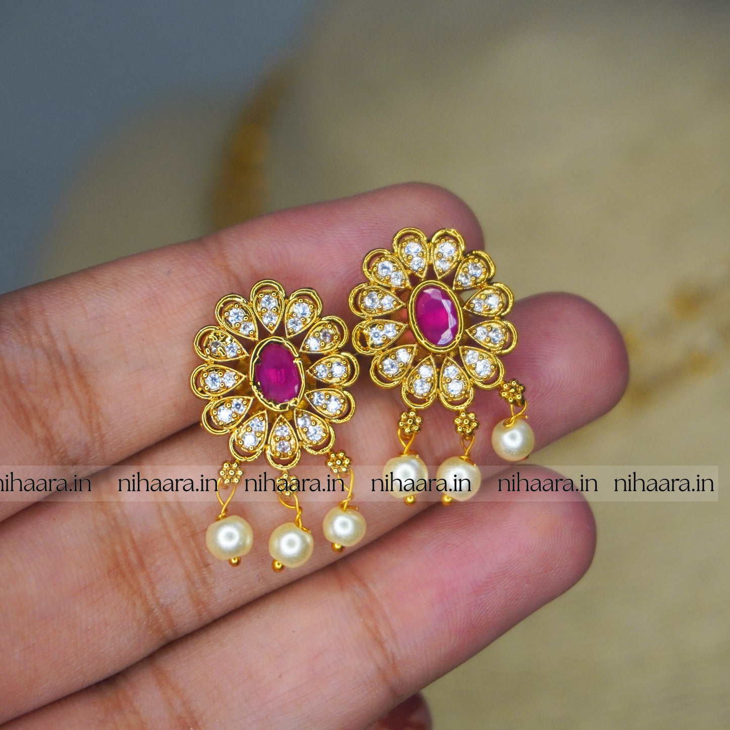 Premium Gold AD Stones Sundari Necklace Set Red NA828