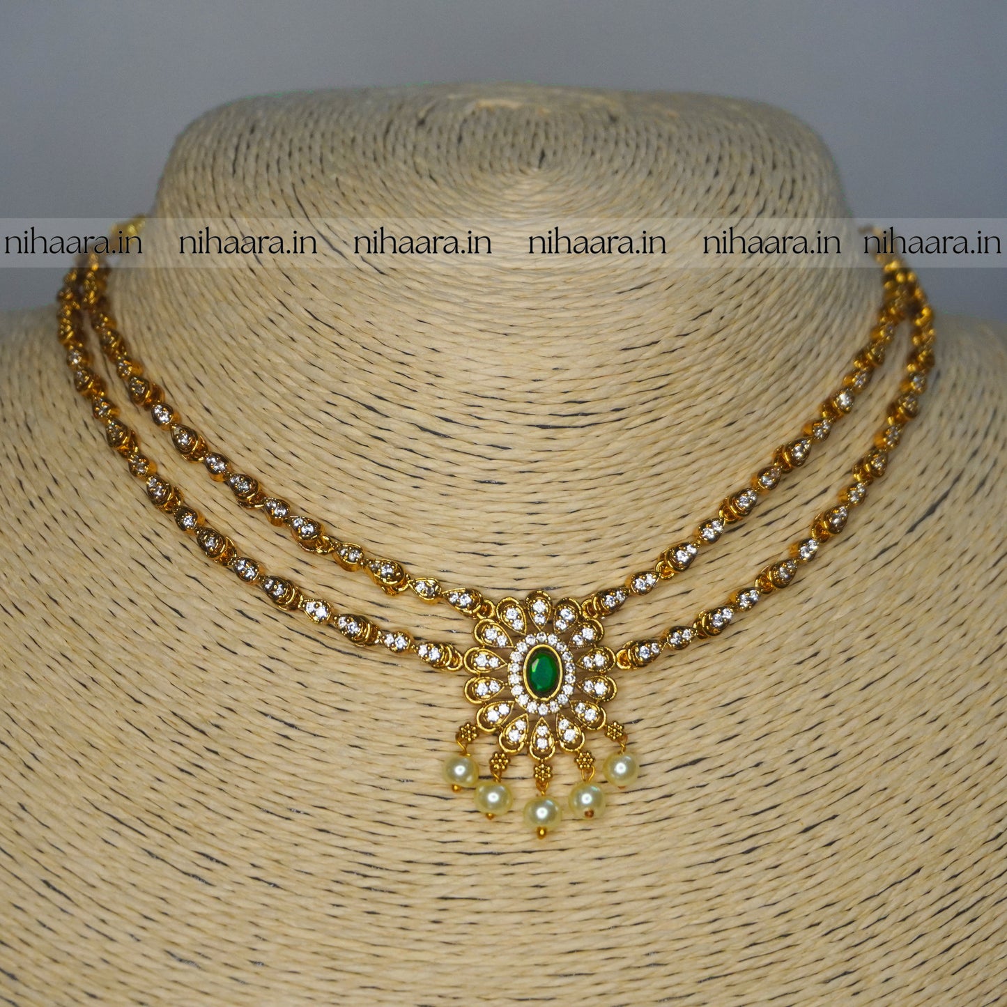 Premium Gold AD Stones Sundari Necklace Set Green NA829
