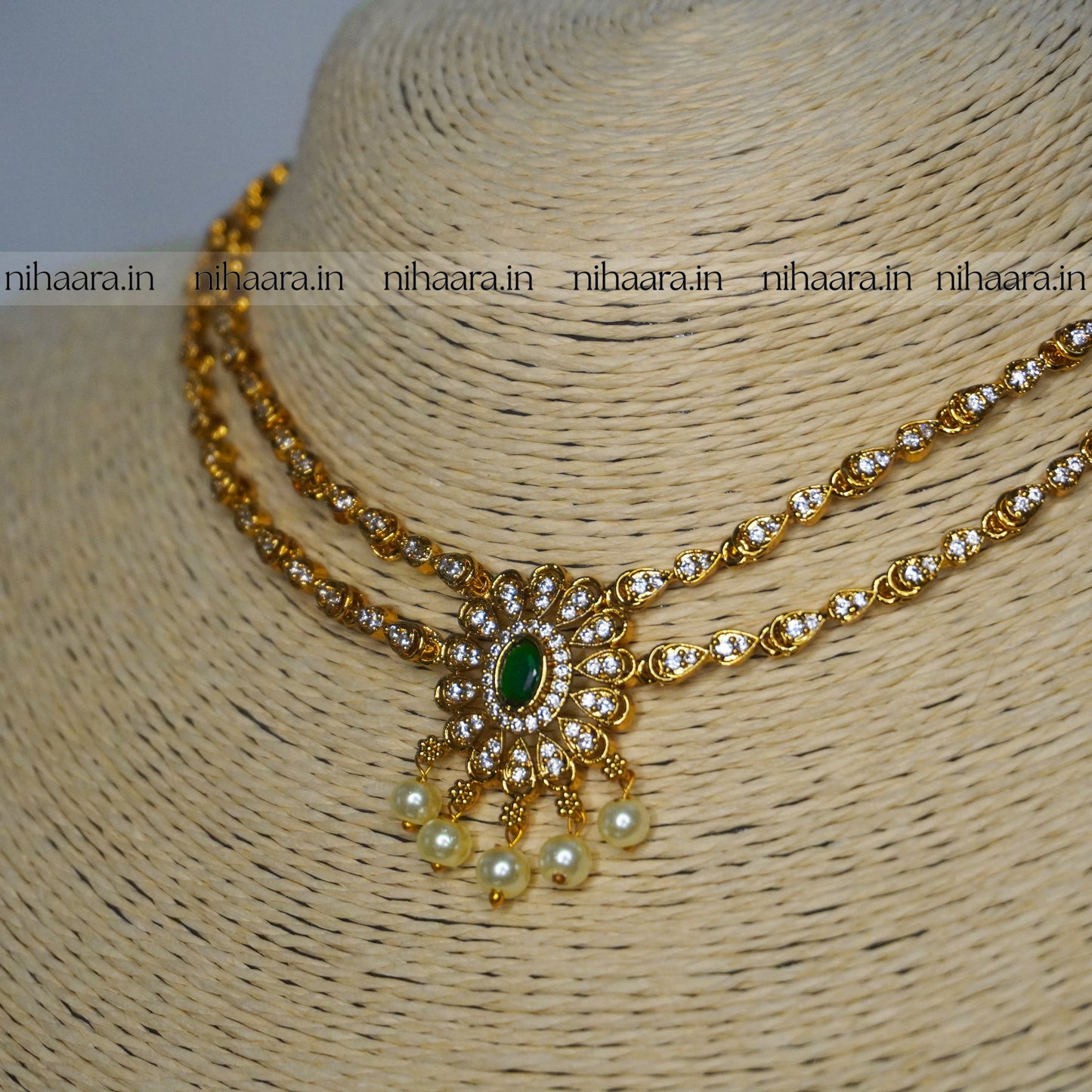 Premium Gold AD Stones Sundari Necklace Set Green NA829