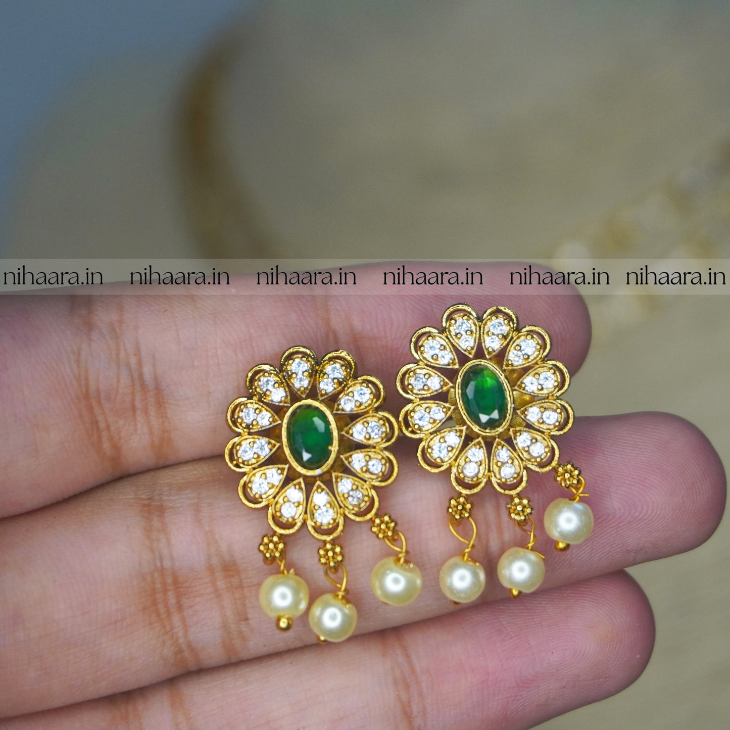Premium Gold AD Stones Sundari Necklace Set Green NA829