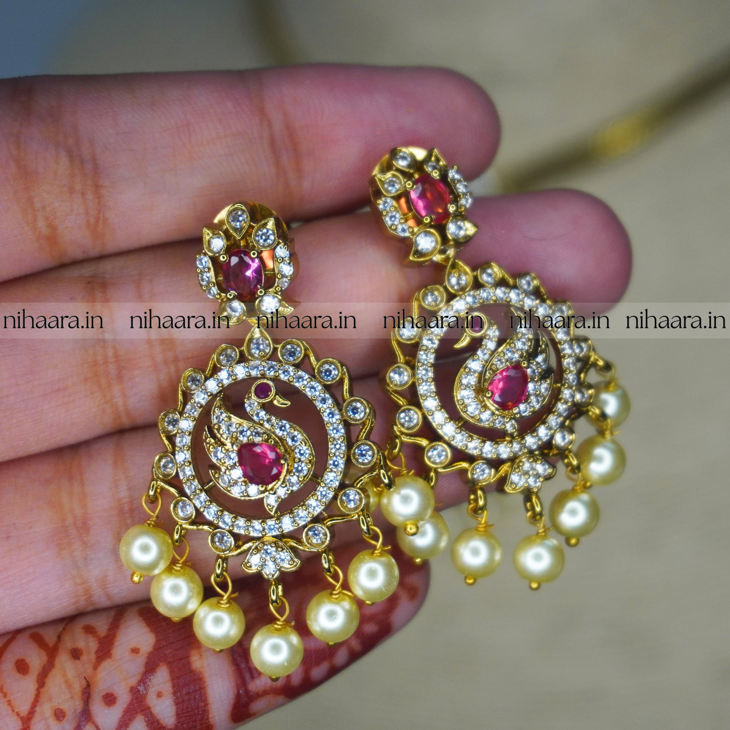 Premium AD Antique Gold Peacock Necklace Set NA827