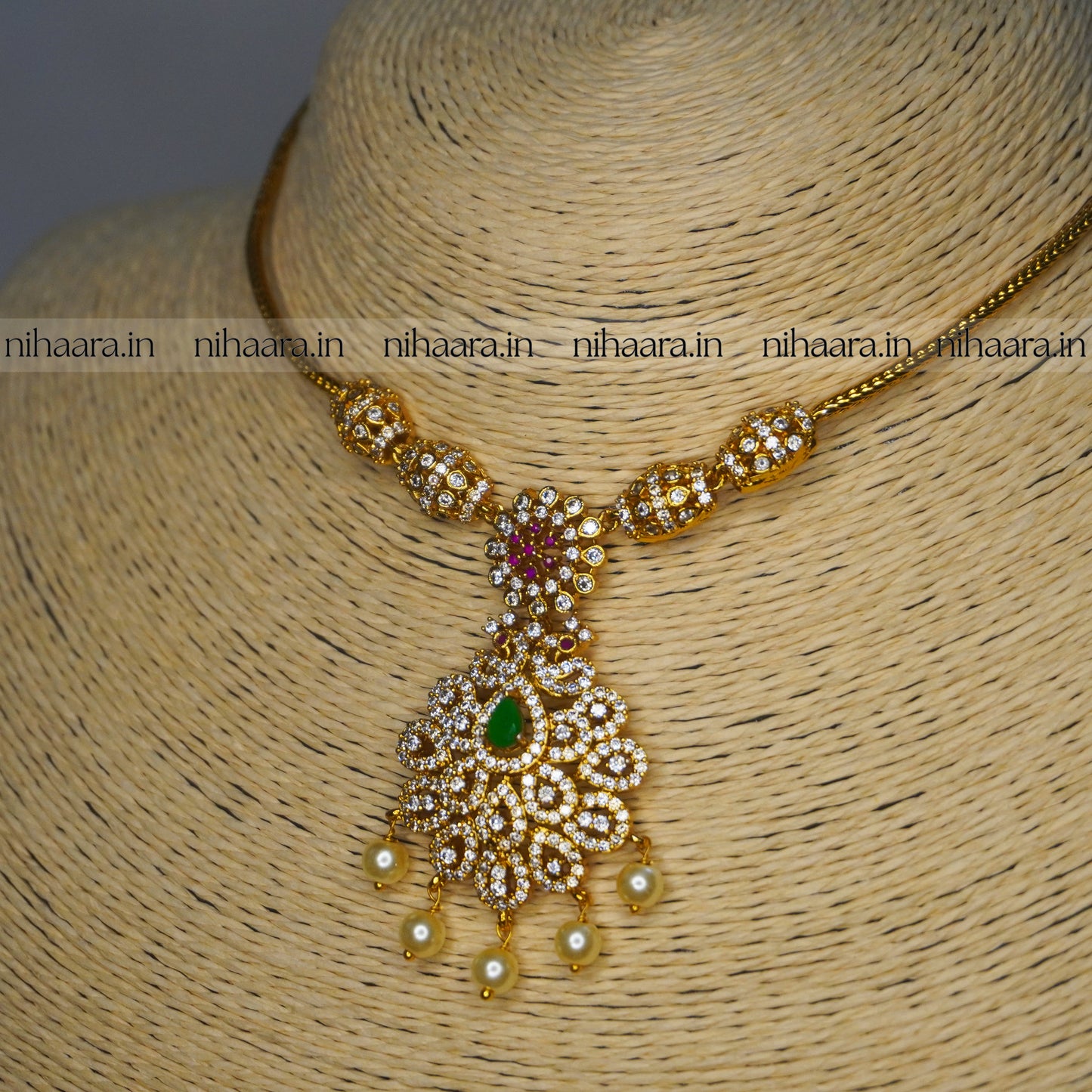 Premium AD Gold Mayurika Necklace Set NA826