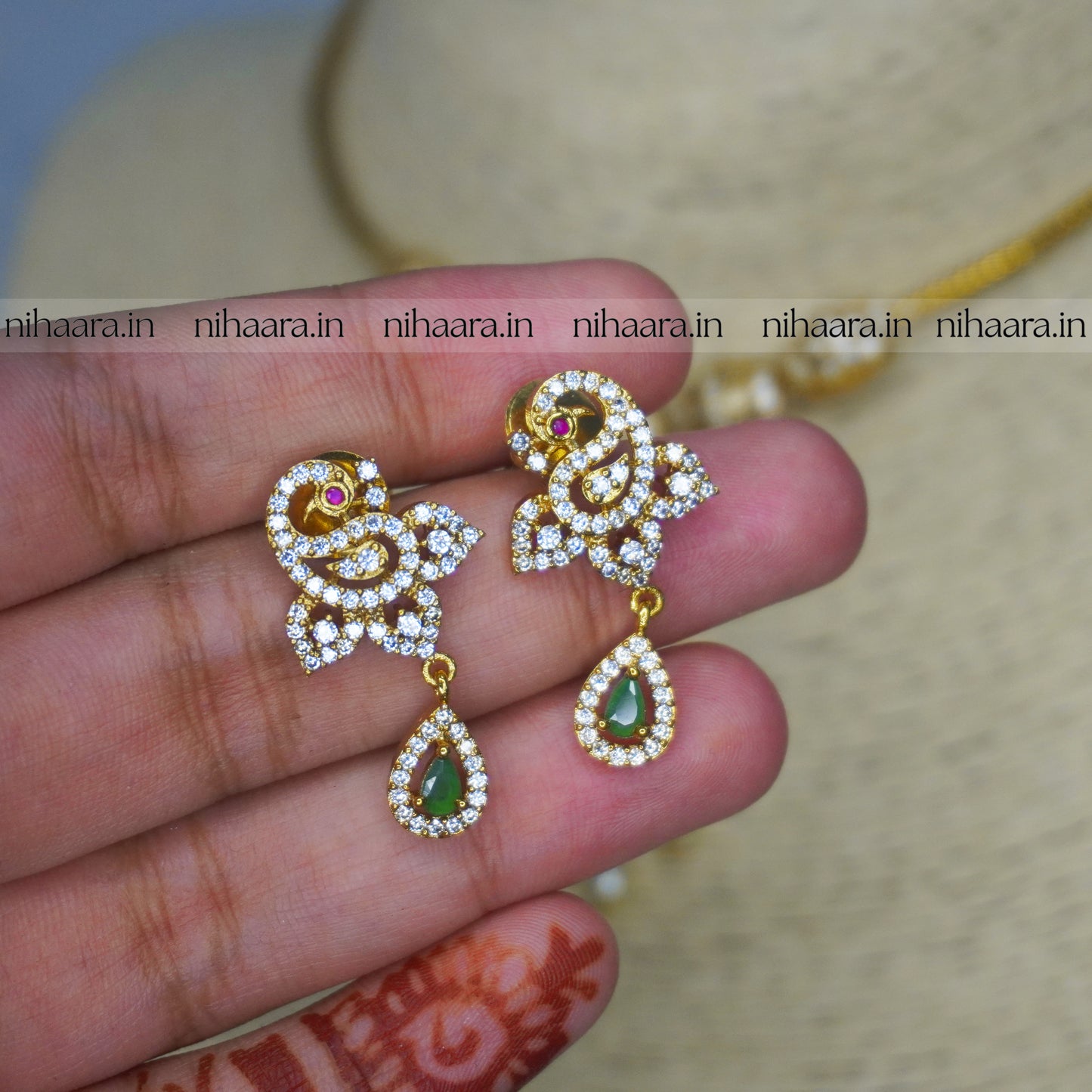 Premium AD Gold Mayurika Necklace Set NA826