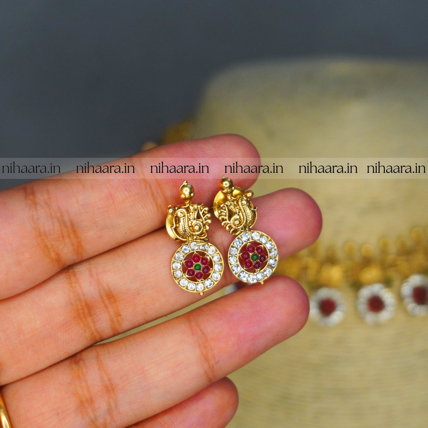 Budget Gold Kemp Droupathi Necklace Set NA832