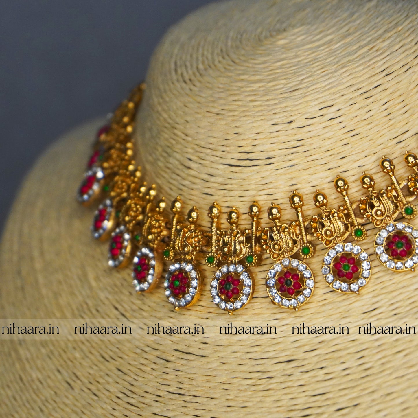Budget Gold Kemp Droupathi Necklace Set NA832