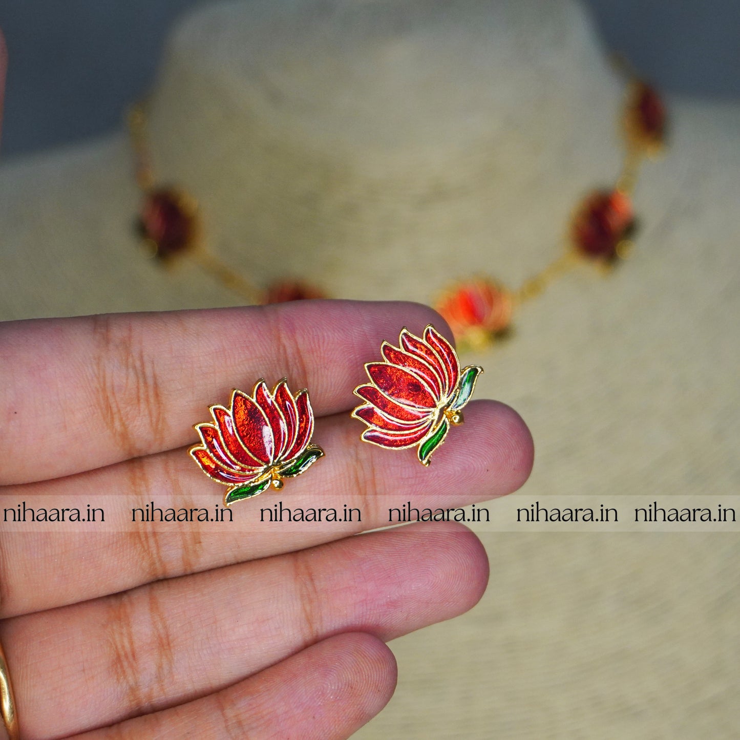 Budget Gold Thaamara Necklace Set - Red NA833
