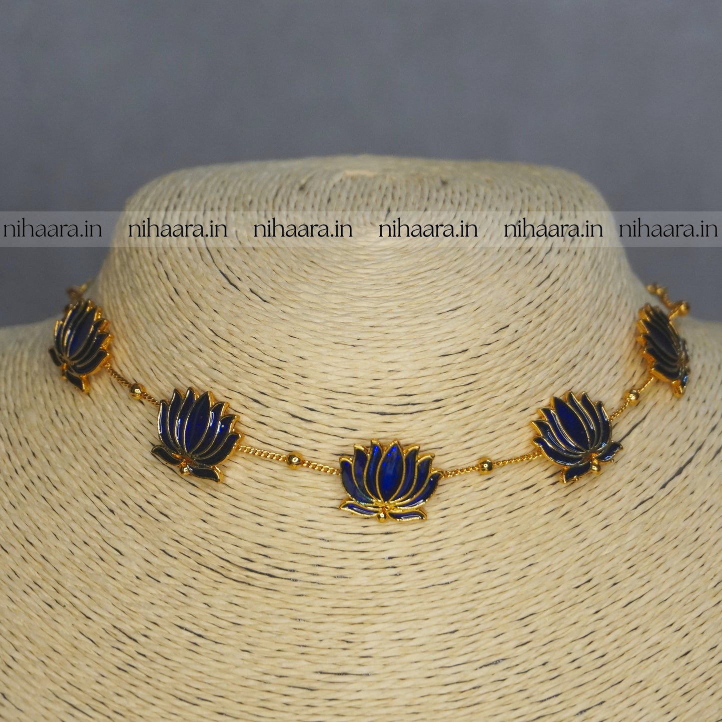 Budget Gold Thaamara Necklace Set - Dark Blue NA837