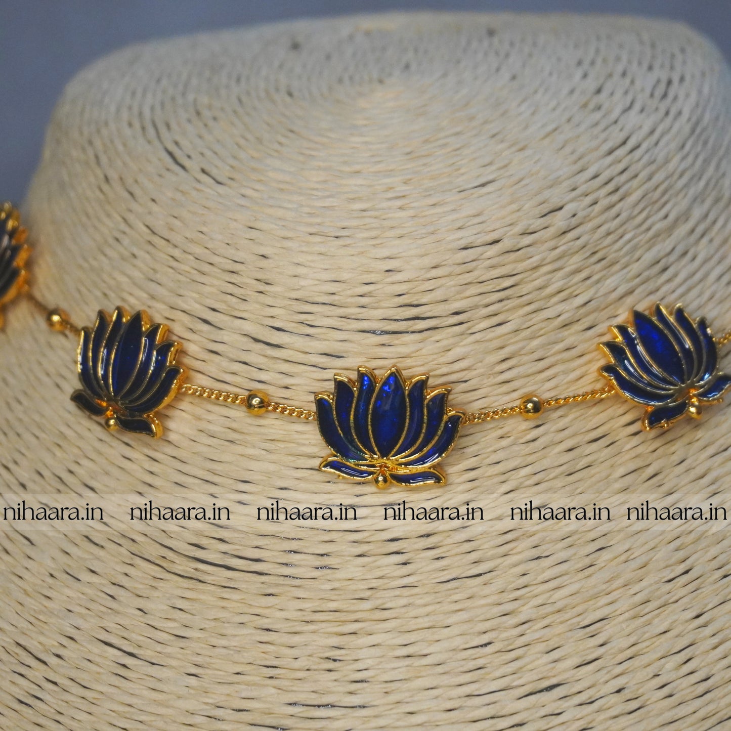 Budget Gold Thaamara Necklace Set - Dark Blue NA837