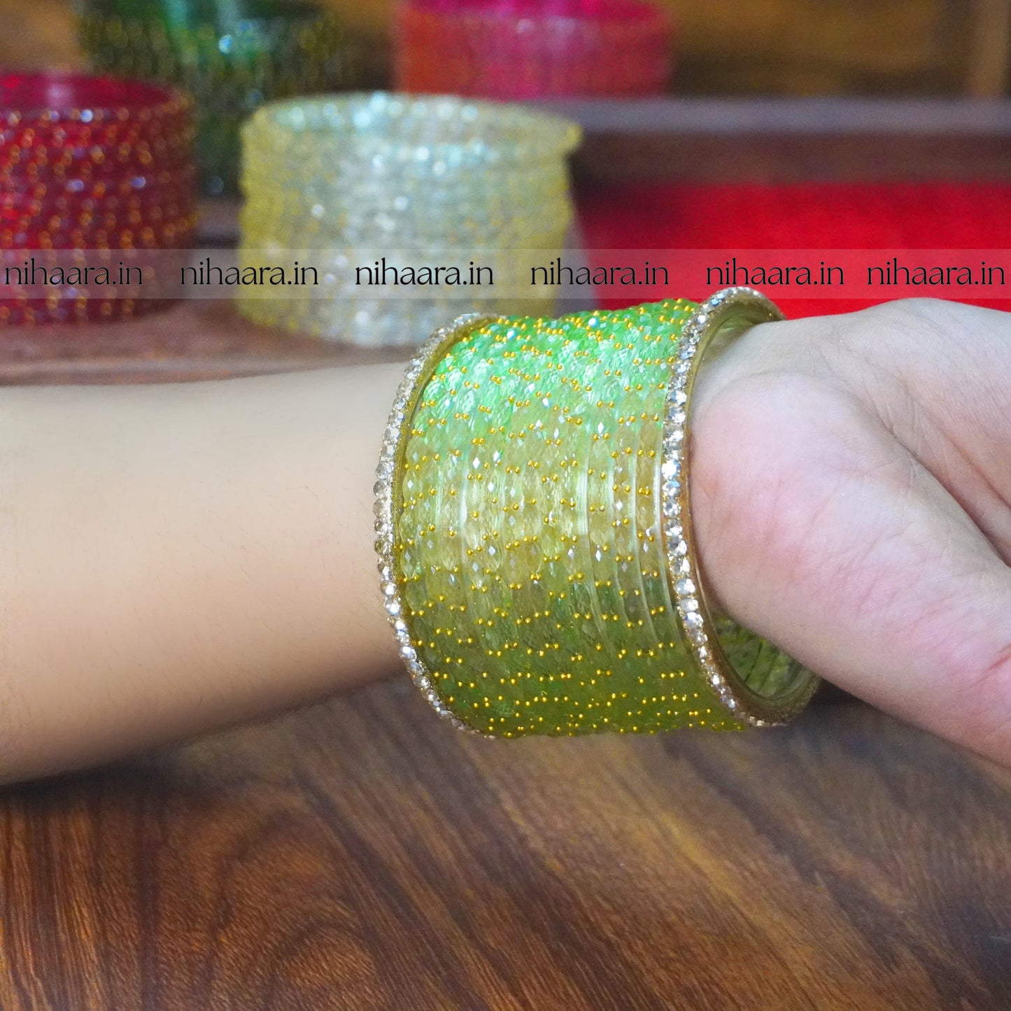 Raindrop Glass Bangles Light Green (1 dozen) NA605