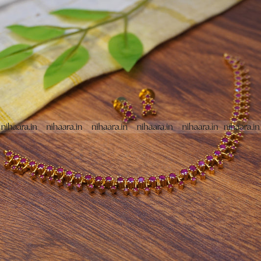 Gold Lakshya Necklace Set - Magenta NA742