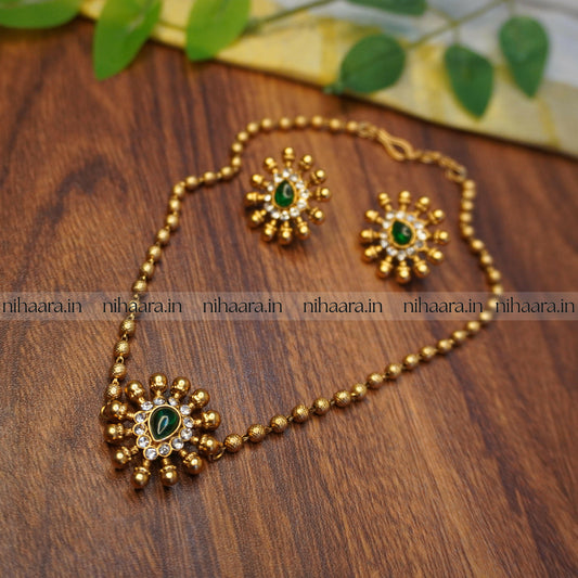 Golden Chakra Necklace Set - Green NA706