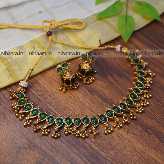 Gold Varsha Kemp Necklace Set - Green NA749