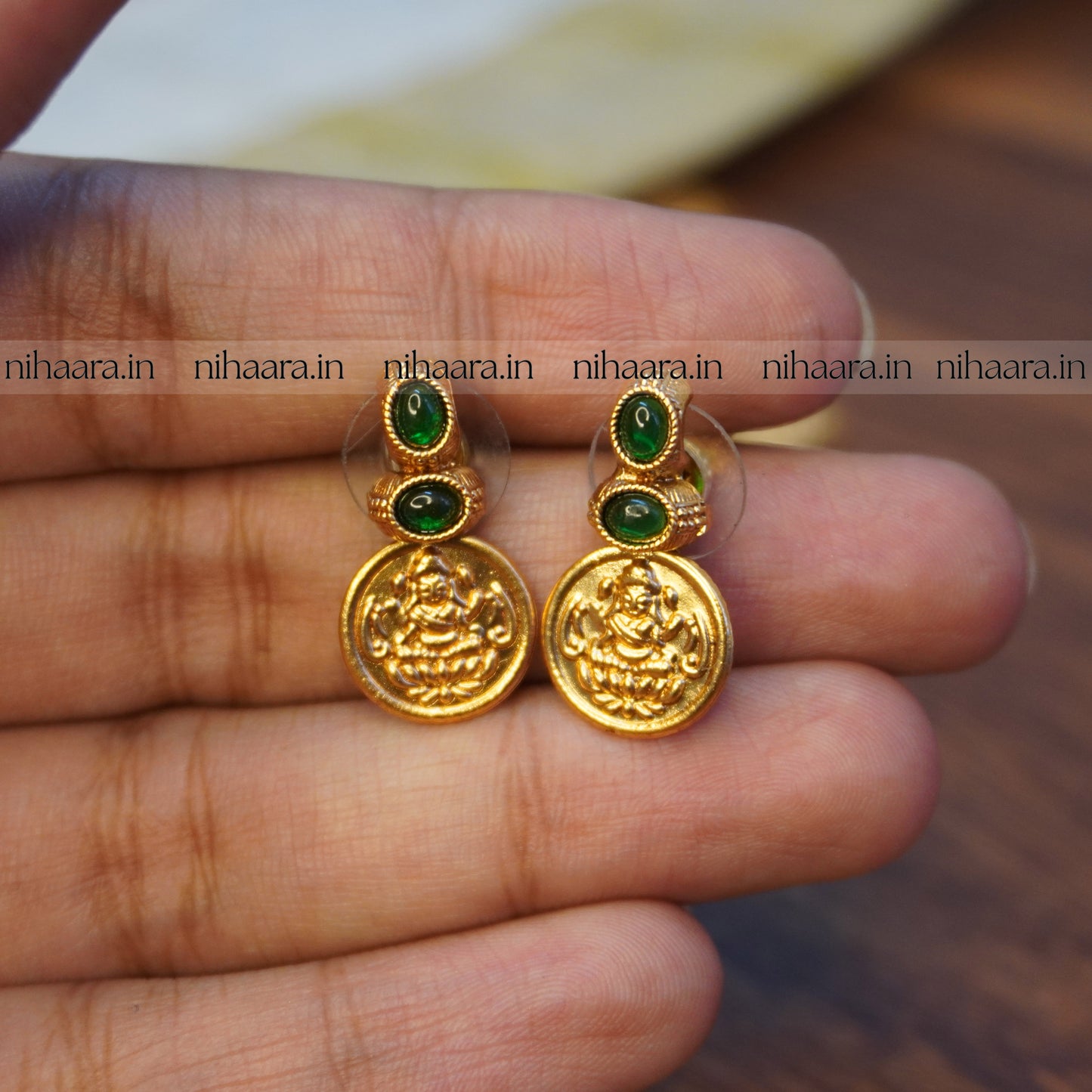 Traditional Antique Lakshmi Coin Necklace Set - Green NA750