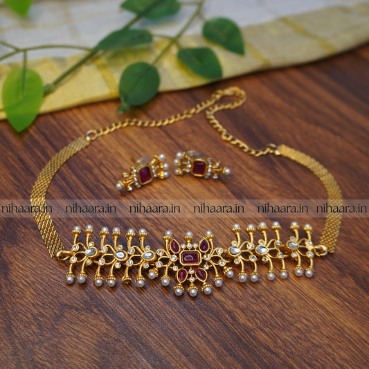 Taruni Golden Choker Set - Red NA707