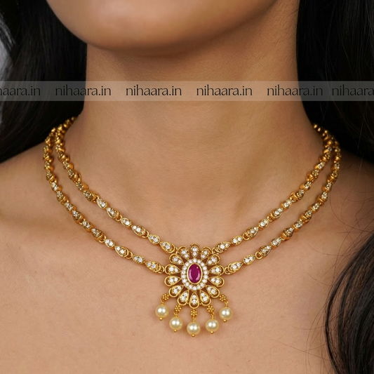 Premium Gold AD Stones Sundari Necklace Set Red NA828