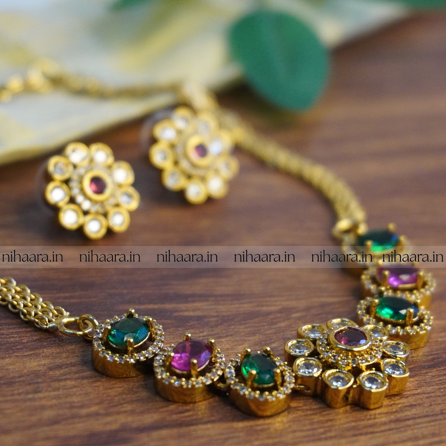 Premium Gold AD Mohini Choker Set - NA754