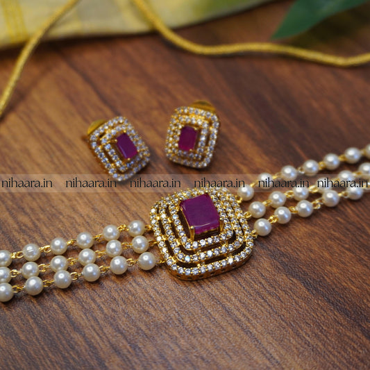 Premium AD Pearl Choker Set NA716